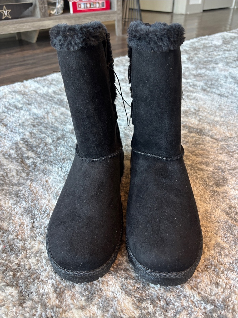 POP Brand Women’s Black Suedelike Shearling-Lined Winter Boots 8.5